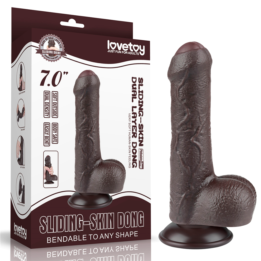 Dildo Realista 7'' Sliding Skin Dual Layer Dong Black