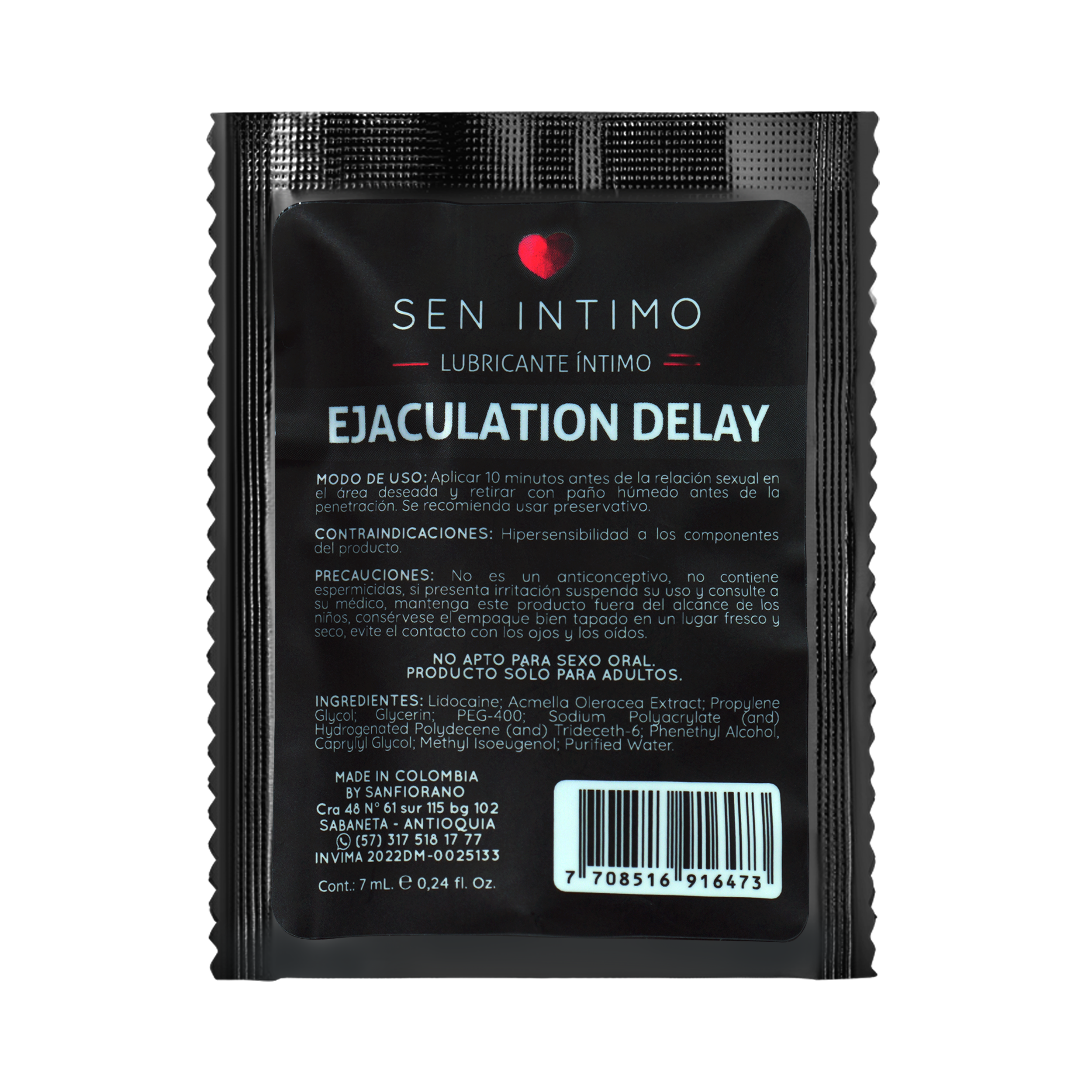 Retardante Íntimo Ejaculation Delay Sachet x 7 ml by Sen Íntimo
